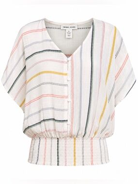 NWT Tribal Jeans Striped Smocked Waist Blouse Large
